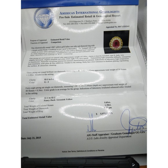 14kt Gold Flower Ruby 5.85ct Dimond Ring 1.38ct - Picture 6 of 8